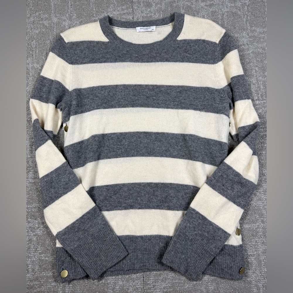 Equipment 100% Cashmere Striped Pull Over Button Detail Minimalist Sweater Sz Sm